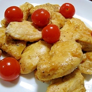 鶏ムネ肉とプチトマトの甘辛炒め